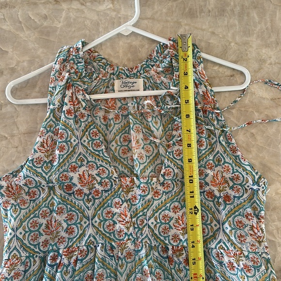 IBIZA SZ M FLORAL MOSAIC SLEEVELESS BOHO TIERED MAXI DRESS - Picture 5 of 5